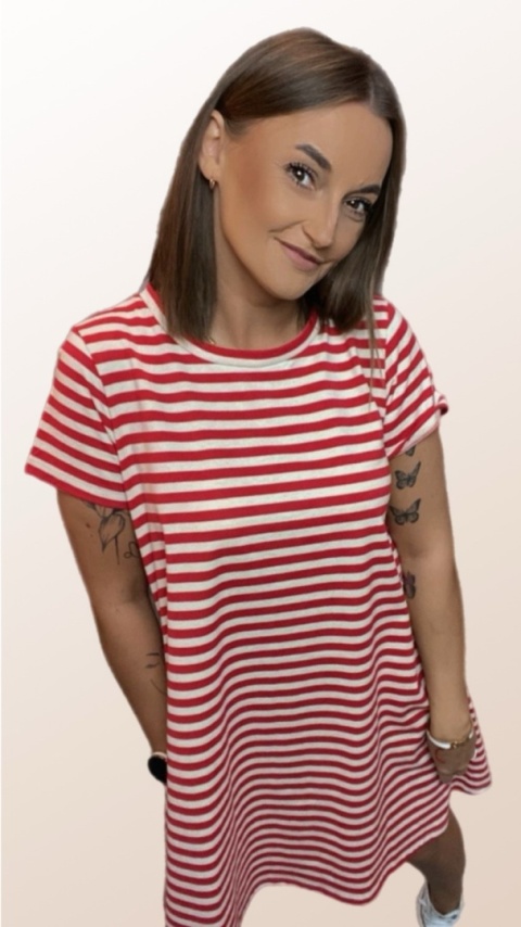 Sukienka Wendy Trendy – Krótkie rękawy Paski Czerwone Sukienka Wendy Trendy – Krótkie rękawy Paski Czerwone