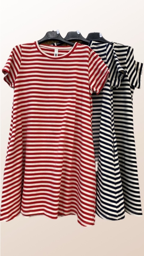Sukienka Wendy Trendy – Krótkie rękawy Paski Czerwone Sukienka Wendy Trendy – Krótkie rękawy Paski Czerwone