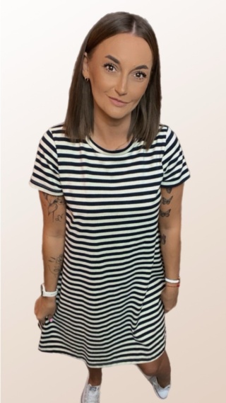 Sukienka Wendy Trendy – Krótkie rękawy Paski Czarne