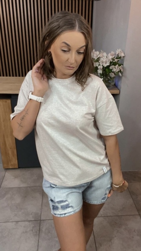 T-shirt Klasyczny Basic Lenoshka Melanż Beżowy