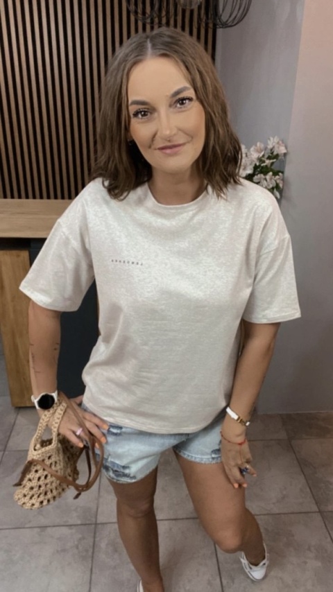T-shirt Klasyczny Basic Lenoshka Melanż Beżowy