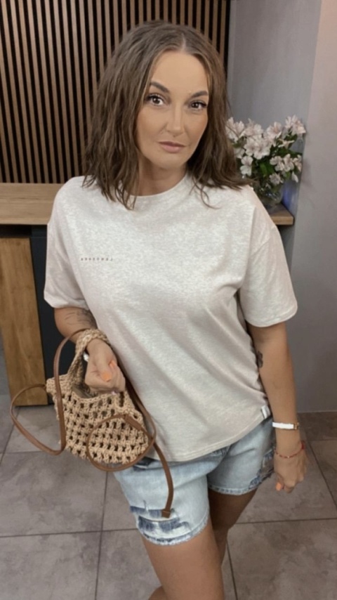 T-shirt Klasyczny Basic Lenoshka Melanż Beżowy