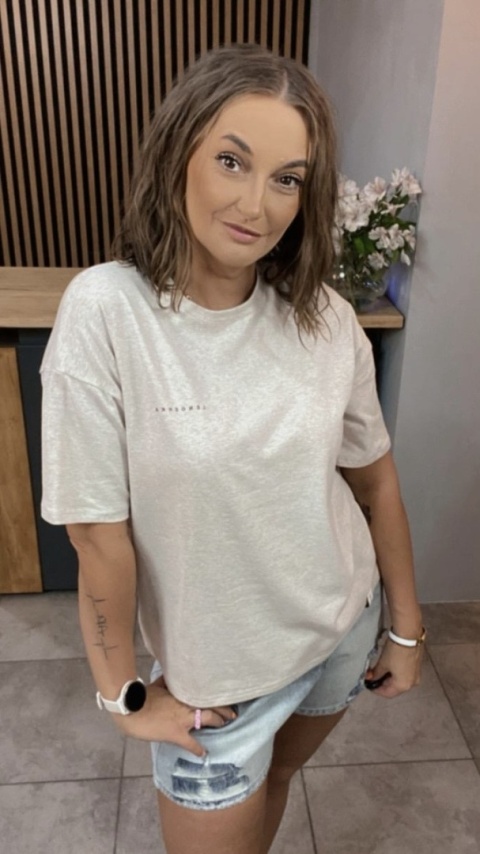 T-shirt Klasyczny Basic Lenoshka Melanż Beżowy