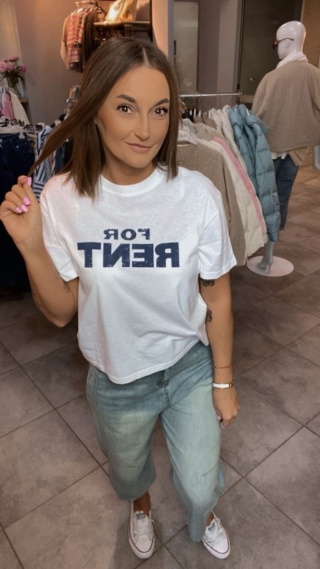 T-shirt damski “FOR RENT” –Biały