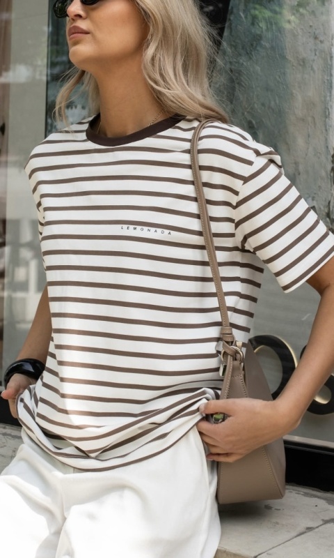 T-shirt w brązowe paski Lemonada