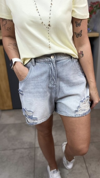 Spodenki jeansowe z przetarciami Light Gray