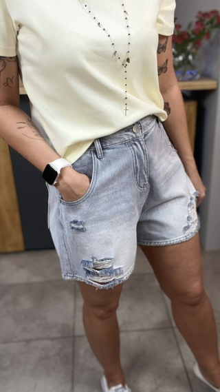 Spodenki jeansowe z przetarciami Light Gray