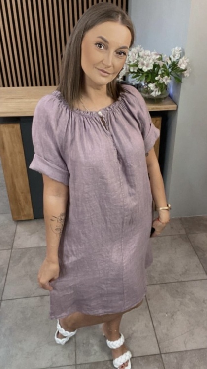 Sukienka "Oliva" - sukienka lniana z marszczeniem Liliowy