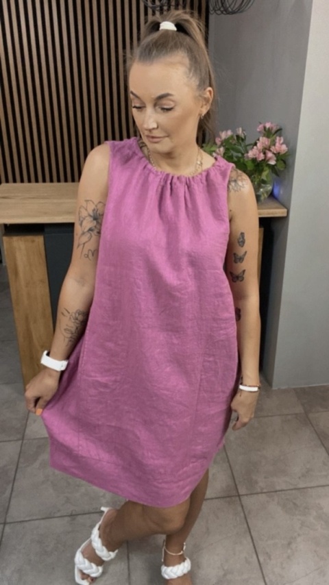 Sukienka "Simplicity" - minimalistyczna sukienka z lnu Amarant