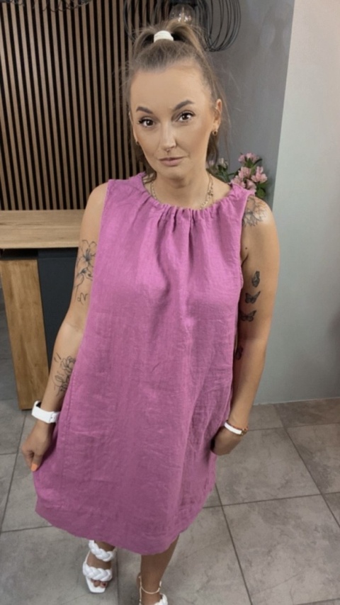 Sukienka "Simplicity" - minimalistyczna sukienka z lnu Amarant