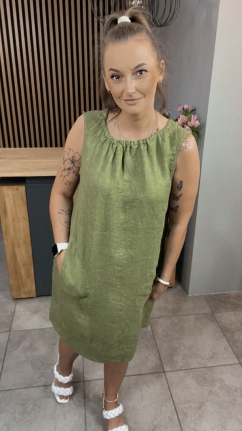 Sukienka “Simplicity” – minimalistyczna sukienka z lnu Oliwka