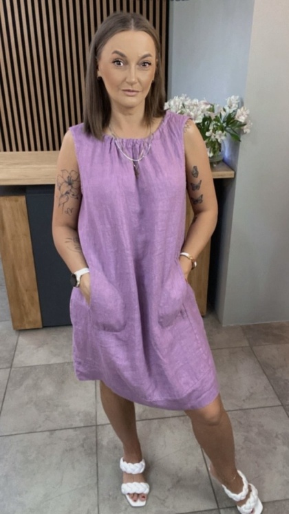 Sukienka "Simplicity" - minimalistyczna sukienka z lnu Liliowy