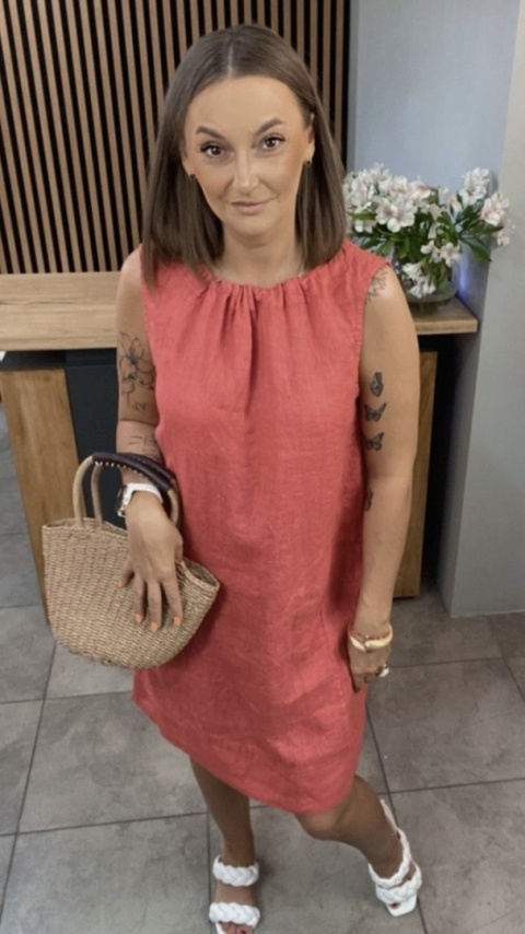 Sukienka “Simplicity” – minimalistyczna sukienka z lnu Ceglasty Sukienka “Simplicity” – minimalistyczna sukienka z lnu Ceglasty