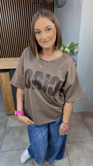 Bluzka oversize z napisem “CIAO” - Cappuccino