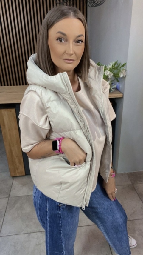 Kamizelka z kapturem Naturalny Puch Beżowa Kamizelka z kapturem Naturalny Puch Beżowa