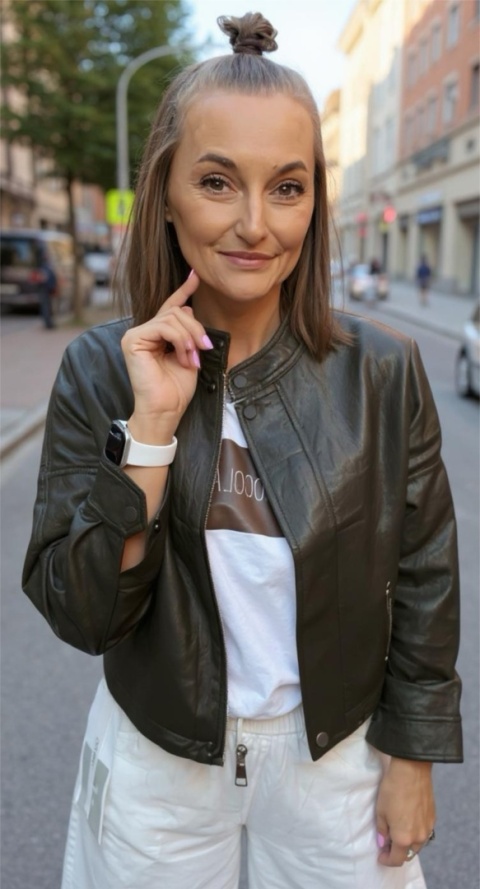 Kurtka z eko skóry Stójka z napą Czekolada