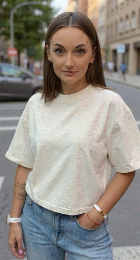 T-shirt Basic Lenoshka Melanż Beżowy T-shirt Basic Lenoshka Melanż Beżowy