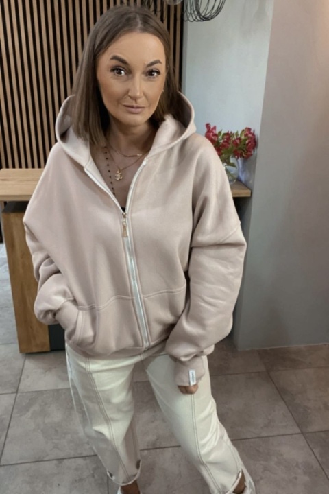 Bluza oversize z kapturem Lux - Lenoshka - Beżowa