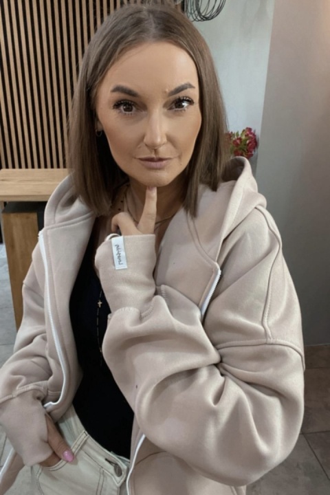 Bluza oversize z kapturem Lux - Lenoshka - Beżowa