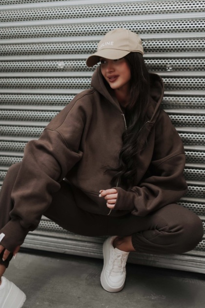 Bluza oversize z kapturem Lux – Lenoshka - Czekolada