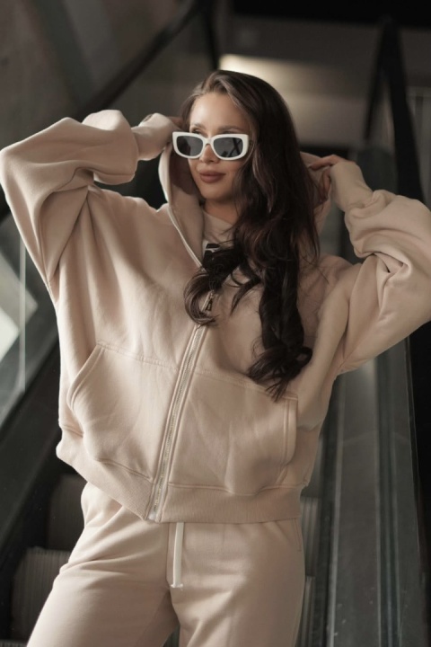 Bluza oversize z kapturem Lux - Lenoshka - Beżowa