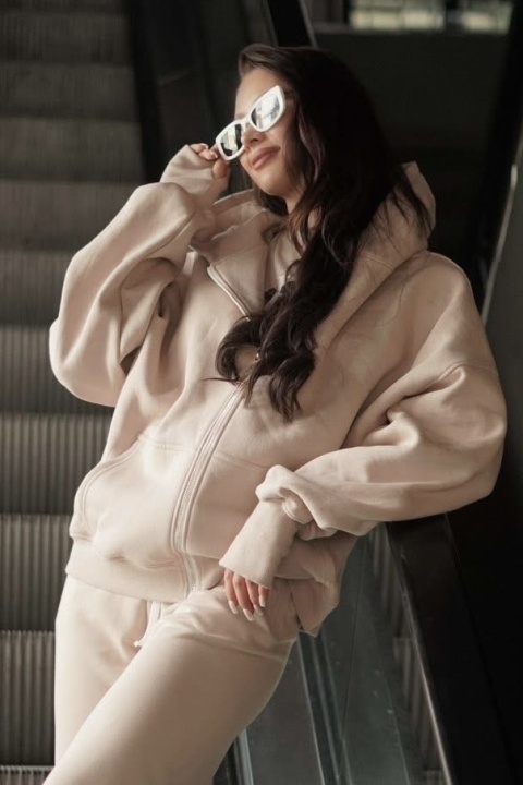 Bluza oversize z kapturem Lux - Lenoshka - Beżowa