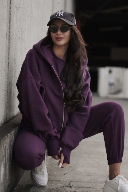 Bluza oversize z kapturem Lux – Lenoshka - Śliwka