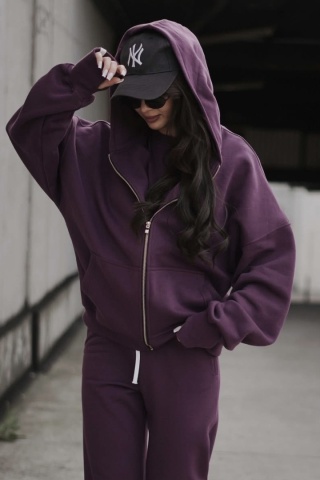 Bluza oversize z kapturem Lux – Lenoshka - Śliwka