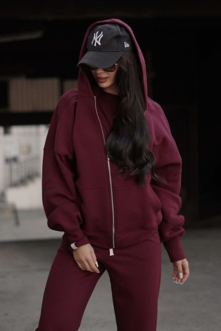 Bluza oversize z kapturem Lux – Lenoshka - Burgund
