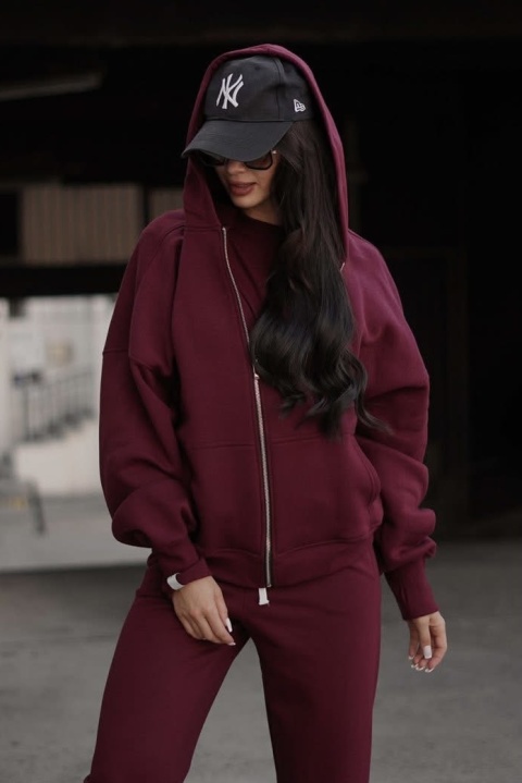 Bluza oversize z kapturem Lux – Lenoshka - Burgund