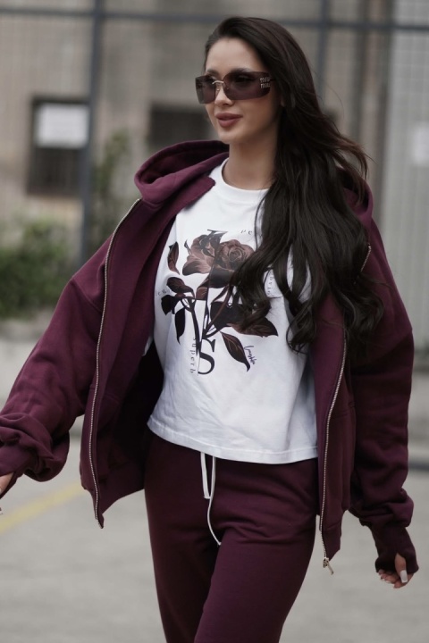 Bluza oversize z kapturem Lux – Lenoshka - Burgund