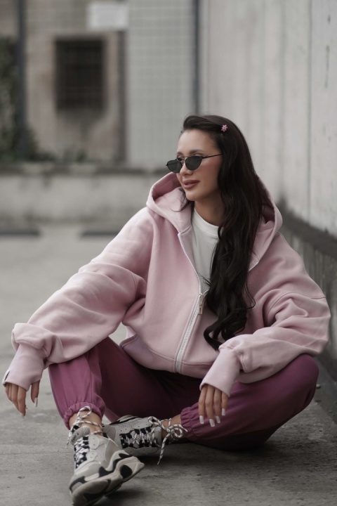 Bluza oversize z kapturem Lux – Lenoshka - Puder