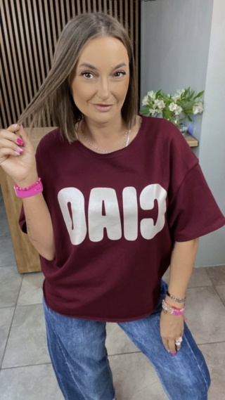 Bluzka oversize z napisem “CIAO” - Bordo