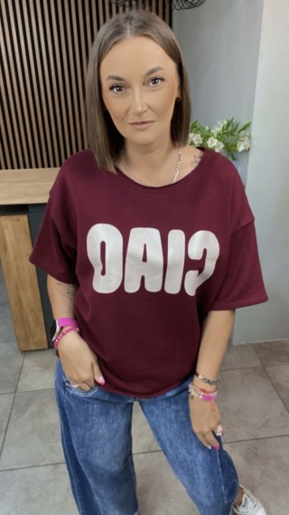 Bluzka oversize z napisem “CIAO” - Bordo