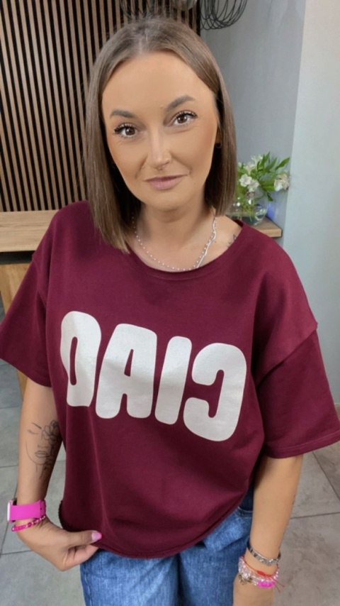 Bluzka oversize z napisem “CIAO” - Bordo