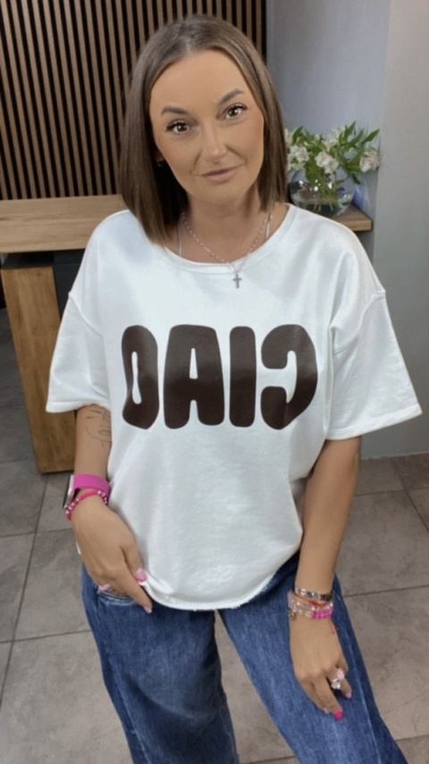 Bluzka oversize z napisem “CIAO” - Biała Bluzka oversize z napisem “CIAO” - Biała
