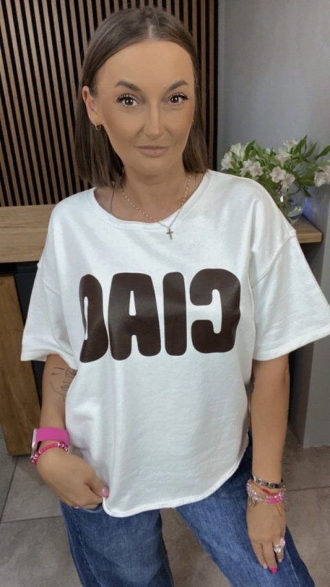 Bluzka oversize z napisem “CIAO” - Biała Bluzka oversize z napisem “CIAO” - Biała