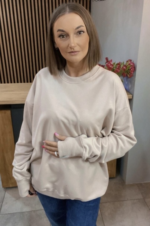 Bluza Long Lenoshka zakończona mankietami z otworami na kciuki - Beżowa Bluza Long Lenoshka zakończona mankietami z otworami na kciuki - Beżowa