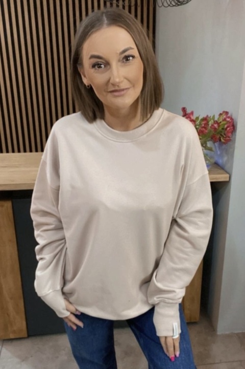 Bluza Long Lenoshka zakończona mankietami z otworami na kciuki - Beżowa Bluza Long Lenoshka zakończona mankietami z otworami na kciuki - Beżowa