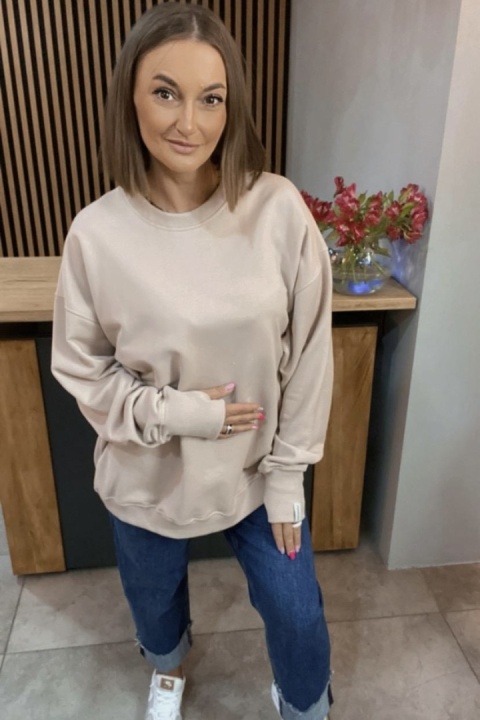 Bluza Long Lenoshka zakończona mankietami z otworami na kciuki - Beżowa Bluza Long Lenoshka zakończona mankietami z otworami na kciuki - Beżowa