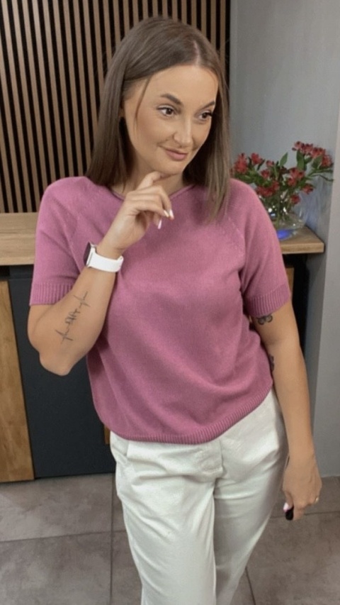 Sweter z krótkim rękawem – Brudny Róż Sweter z krótkim rękawem – Brudny Róż