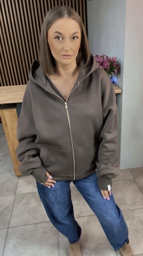 Bluza oversize z kapturem Lux – Lenoshka - Czekolada