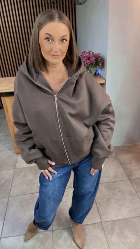 Bluza oversize z kapturem Lux – Lenoshka - Czekolada