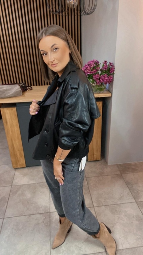 Kurtka z Ekoskóry OU MAI - Czarna