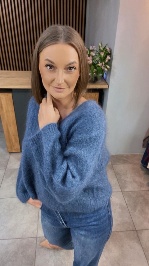 Sweter CXL moherowy - Jeansowy