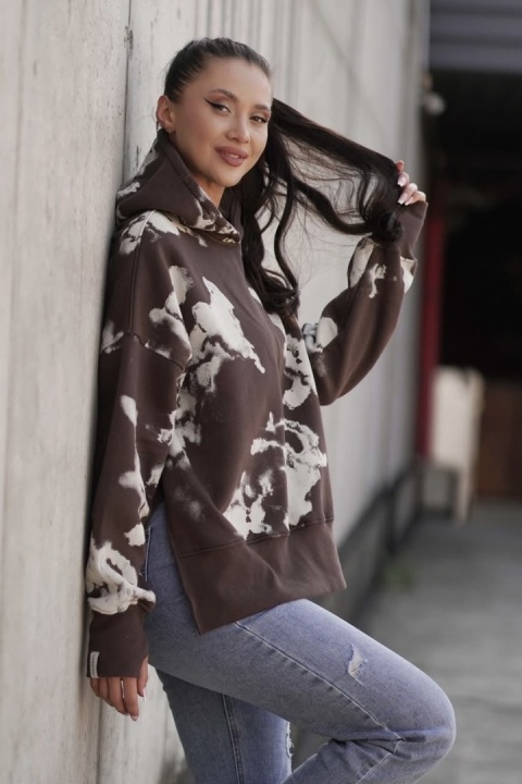Bluza Mess z kapturem Lenoshka - Czekoladowo-kremowy tie-dye