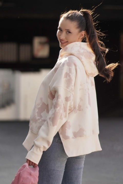 Bluza Mess z kapturem Lenoshka - Kremowy-różowy tie-dye