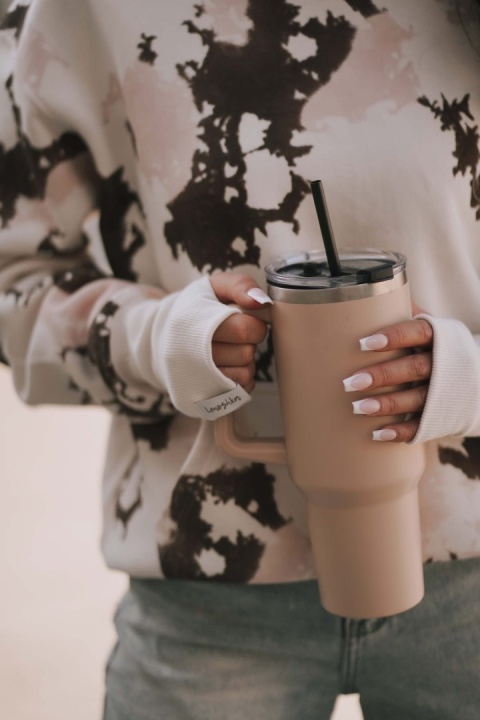 Bluza Mess z kapturem Lenoshka - Beżowo–różowy tie-dye