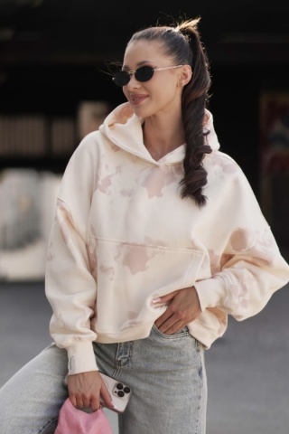 Klasyczna bluza z kapturem Lenoshka - Kremowy–puder tie-dye