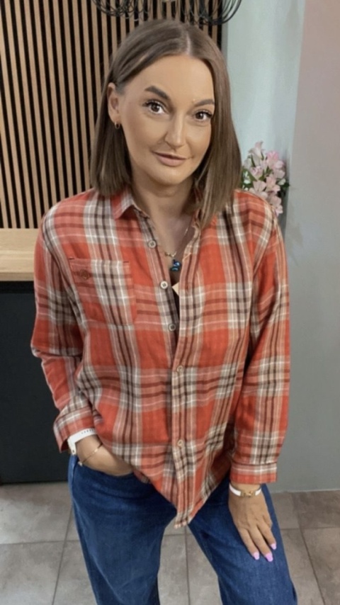 Koszula bawełniana w kratę - Ceglasto-czerwona